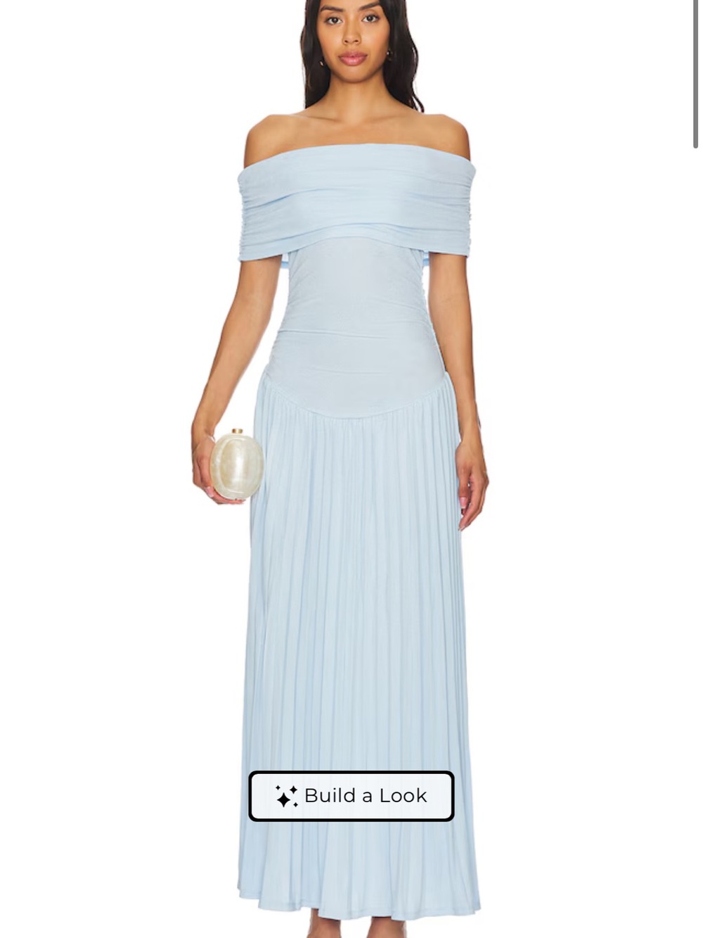 Lioness Off-Shoulder Pale Blue Pleated Maxi Dress
